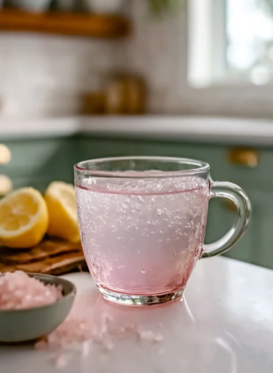 Pink salt trick recipe drink on wooden table