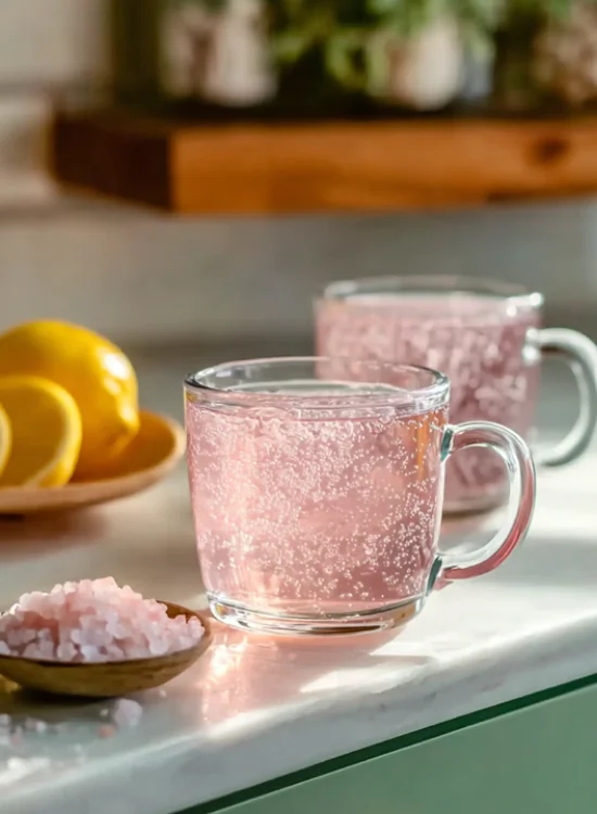 Stirring pink salt into water