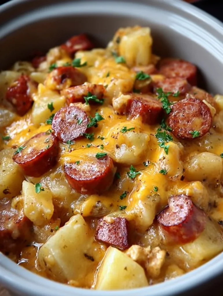 Crockpot Cheesy Potatoes and Kielbasa