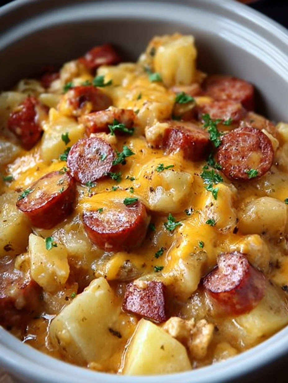 Crockpot Cheesy Potatoes and Kielbasa