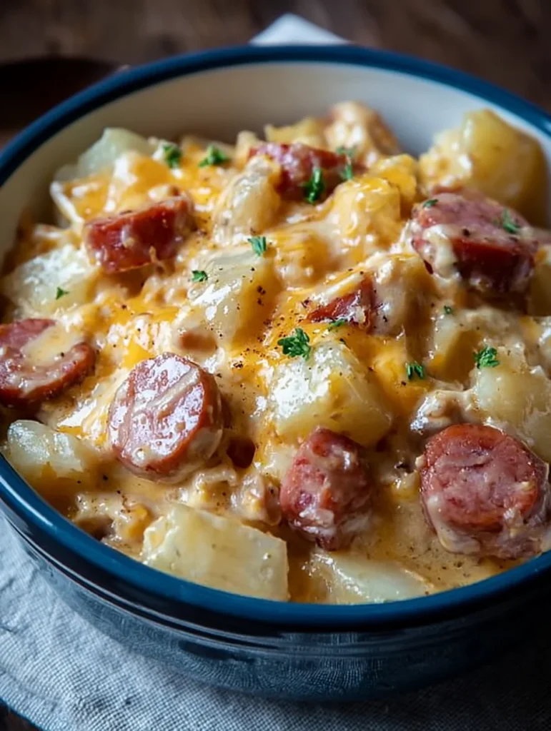 Crockpot Cheesy Potatoes and Kielbasa