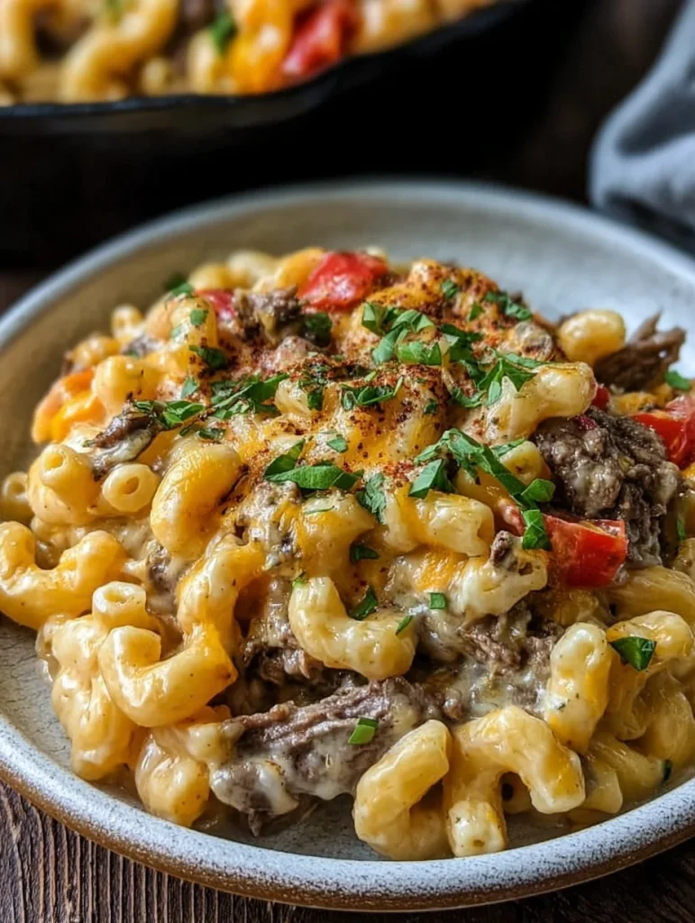 High-Protein Creamy Philly Cheesesteak Mac & Cheese