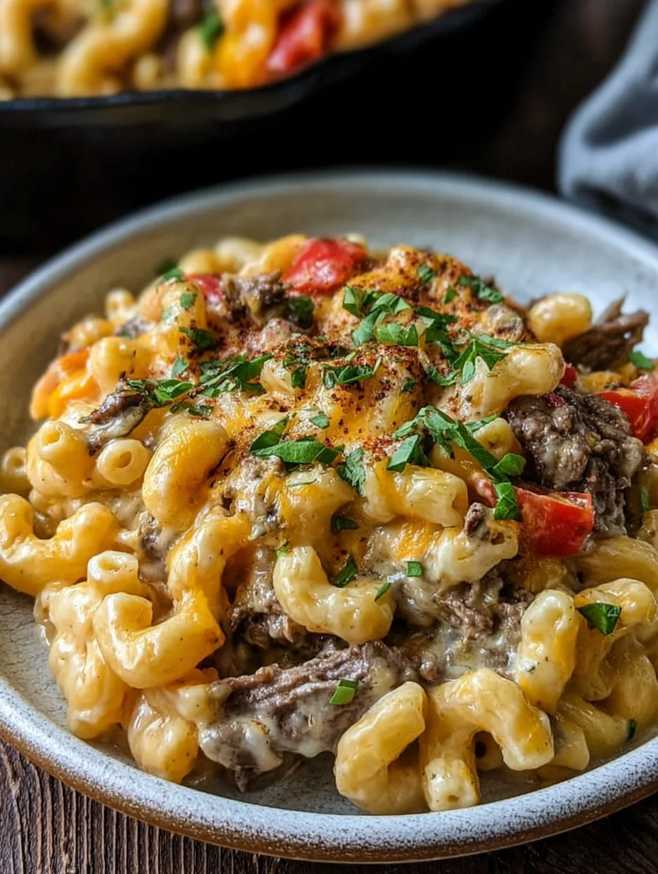 High-Protein Creamy Philly Cheesesteak Mac & Cheese