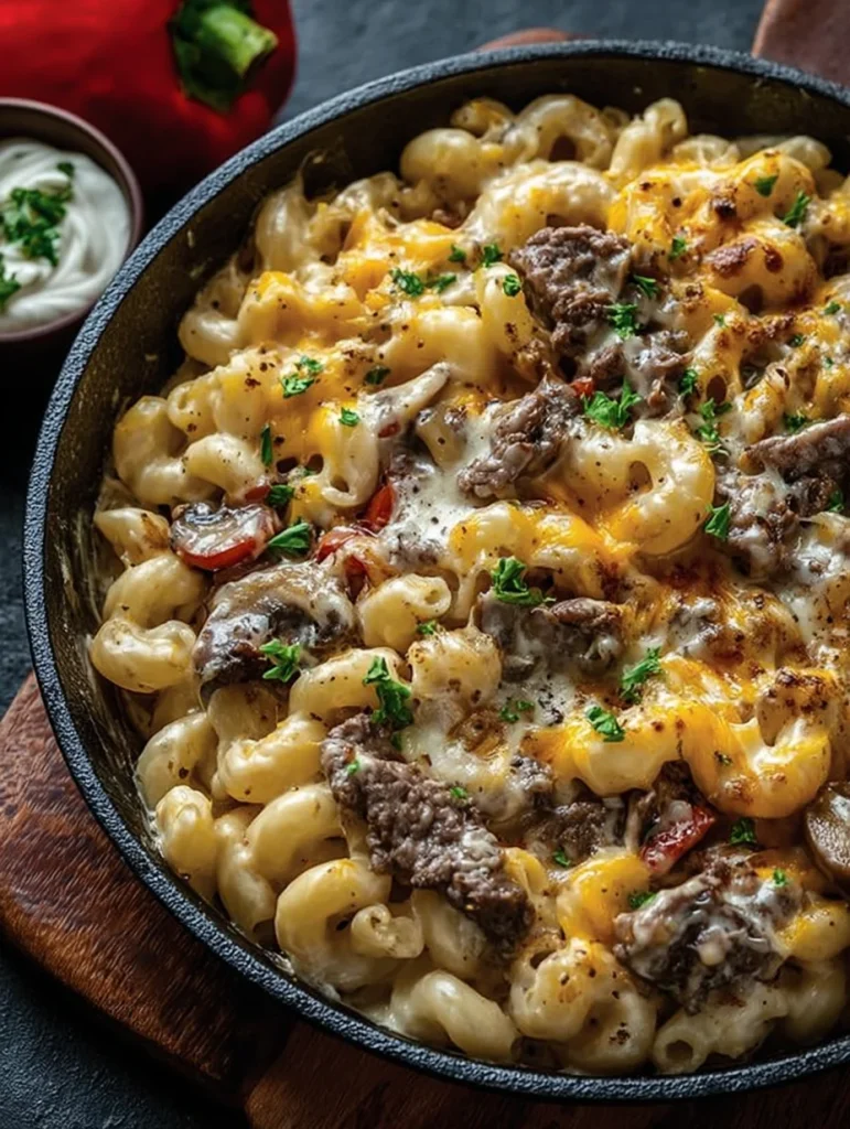 High-Protein Creamy Philly Cheesesteak Mac & Cheese