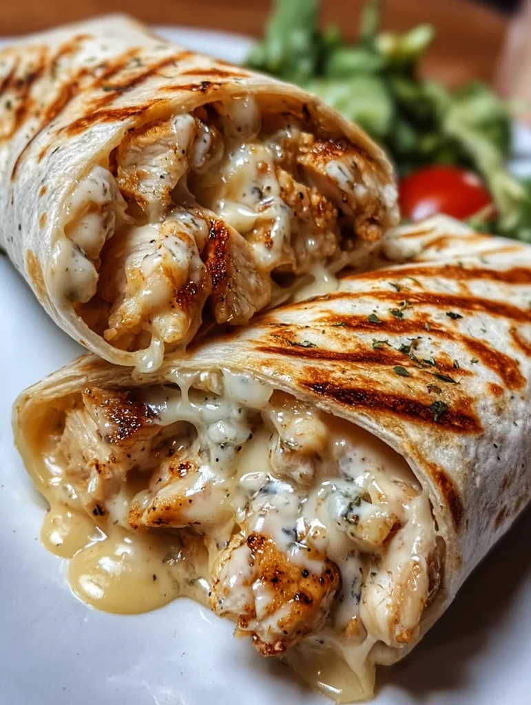 Ooey-Gooey Cheesy Garlic Chicken Wraps