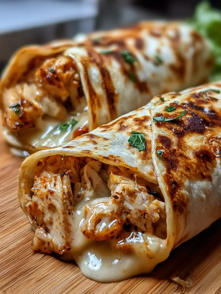 Ooey-Gooey Cheesy Garlic Chicken Wraps