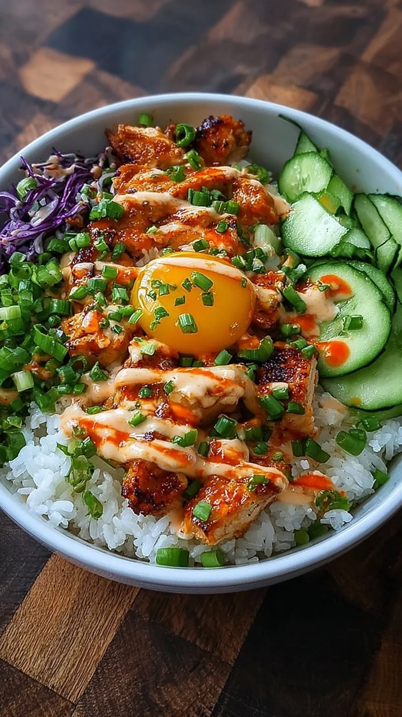 Four meal prep containers filled with spicy bang bang chicken, white rice, edamame, and cucumbers.