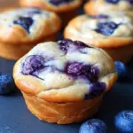 Freshly baked blueberry cream cheese protein muffins on a cooling rack with a creamy center visible