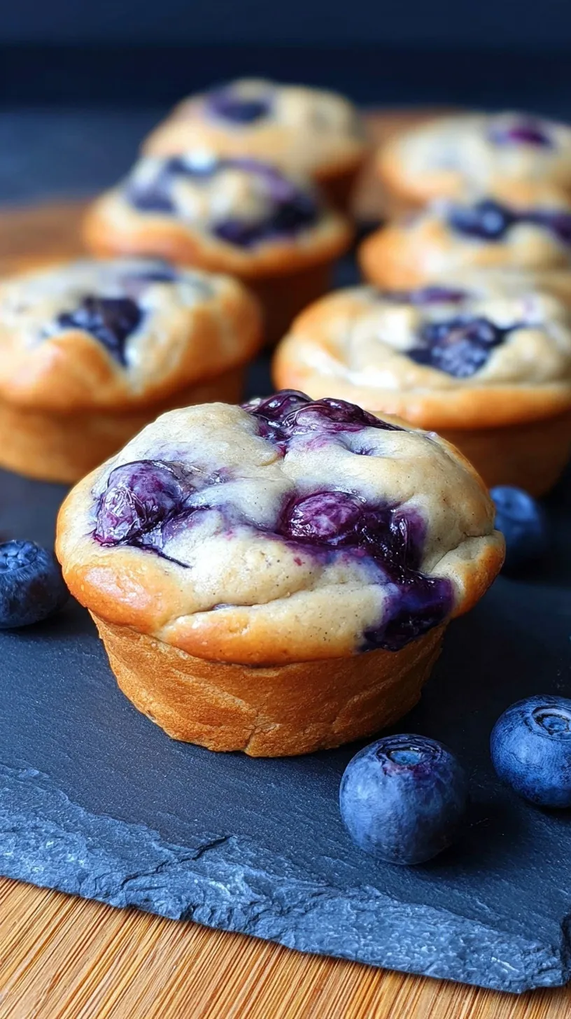 Freshly baked blueberry cream cheese protein muffins on a cooling rack with a creamy center visible