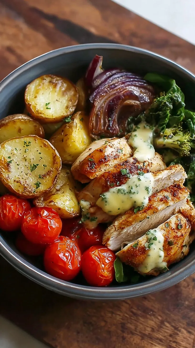 A high-protein chicken potato bowl with roasted potatoes and steamed broccoli in a meal prep container