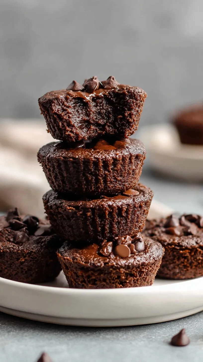 A plate of fudgy chocolate protein brownie bites with dark chocolate chips