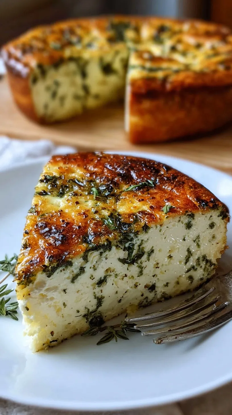 A golden brown spinach crustless quiche served in a white ceramic pie dish.