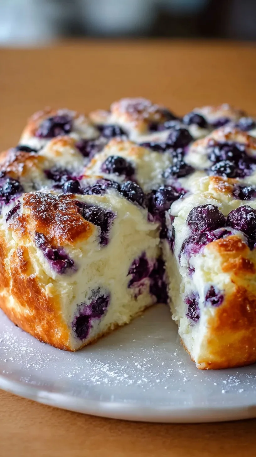 Six mounds of golden blueberry cloud bread on a baking sheet