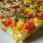 A golden brown Cottage Cheese Egg Bake with fresh spinach and melted cheddar cheese in a square baking dish.