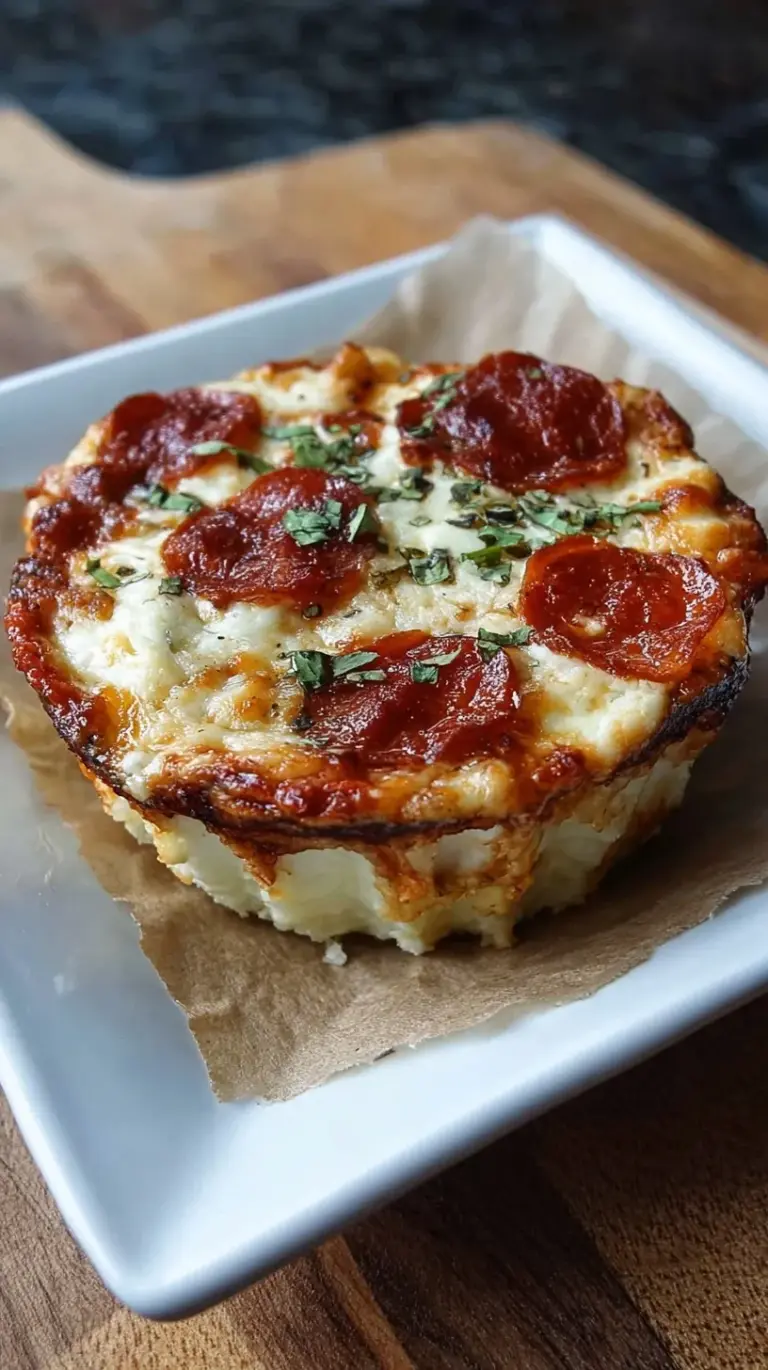 A creamy cottage cheese pizza bowl topped with melted mozzarella and turkey pepperoni.