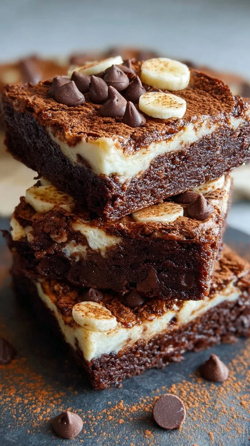 A stack of fudgy chocolate brownies made with cottage cheese and dark chocolate chips on a cooling rack.