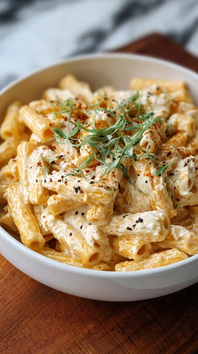 A bowl of creamy pasta with spinach and red pepper flakes