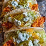 Golden-brown chicken smash tacos with crispy cheese lace and fresh dill on a platter.
