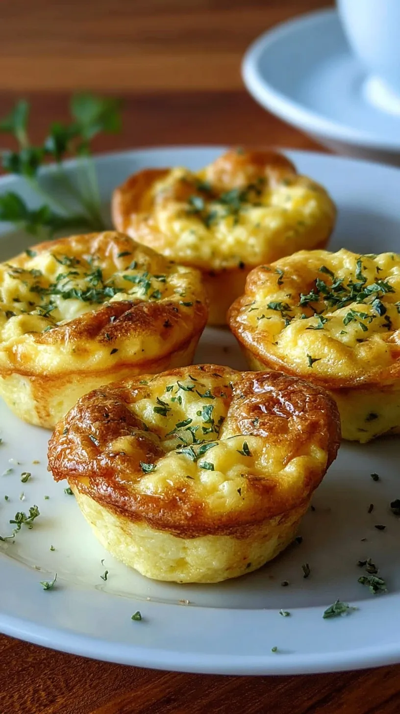 Six golden and fluffy cottage cheese egg bites in a muffin tin with green onions on top.