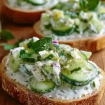 Refreshing cucumber salad sandwiches with creamy yogurt and feta on sourdough bread