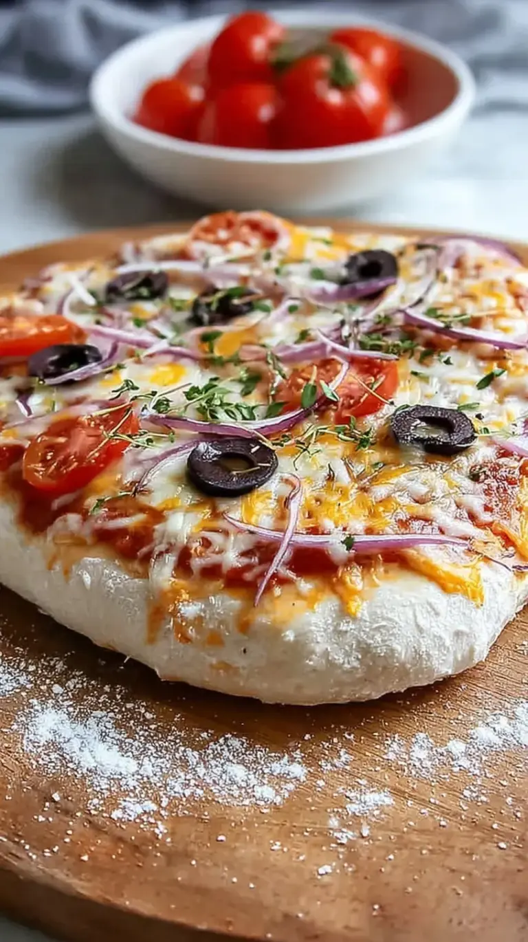 Golden brown pizza crust made with Greek yogurt on parchment paper