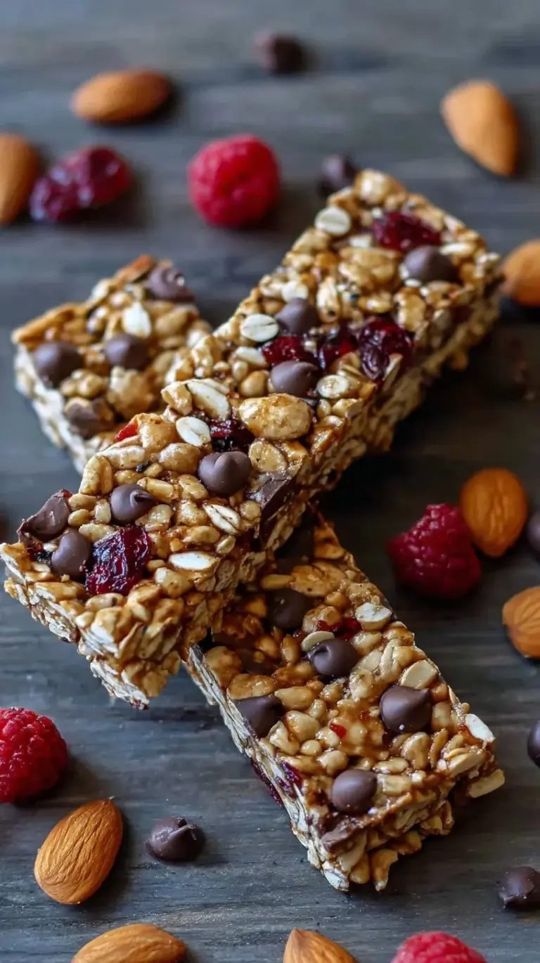 Homemade high protein no-bake granola bars sliced into rectangles on parchment paper