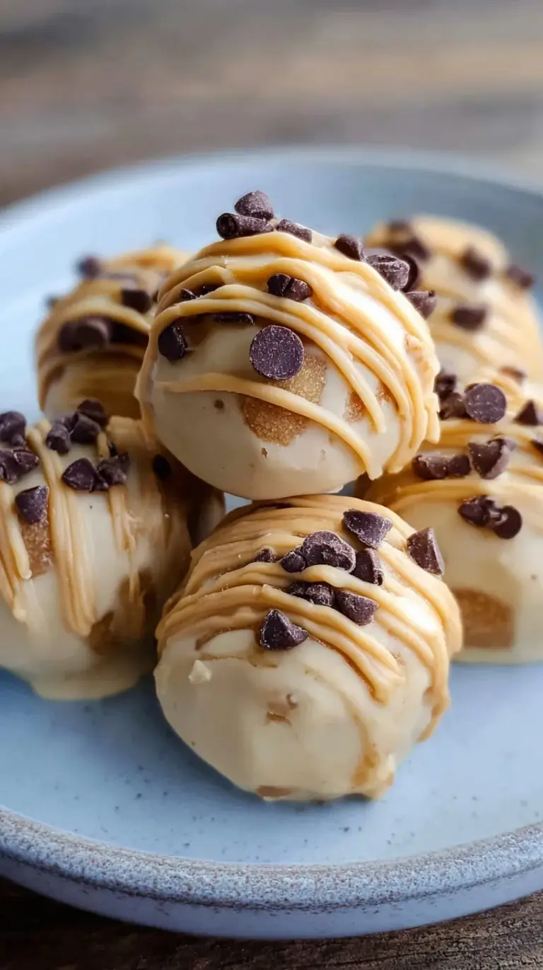 Frozen Greek Yogurt Peanut Butter Bites on a plate with a chocolate shell