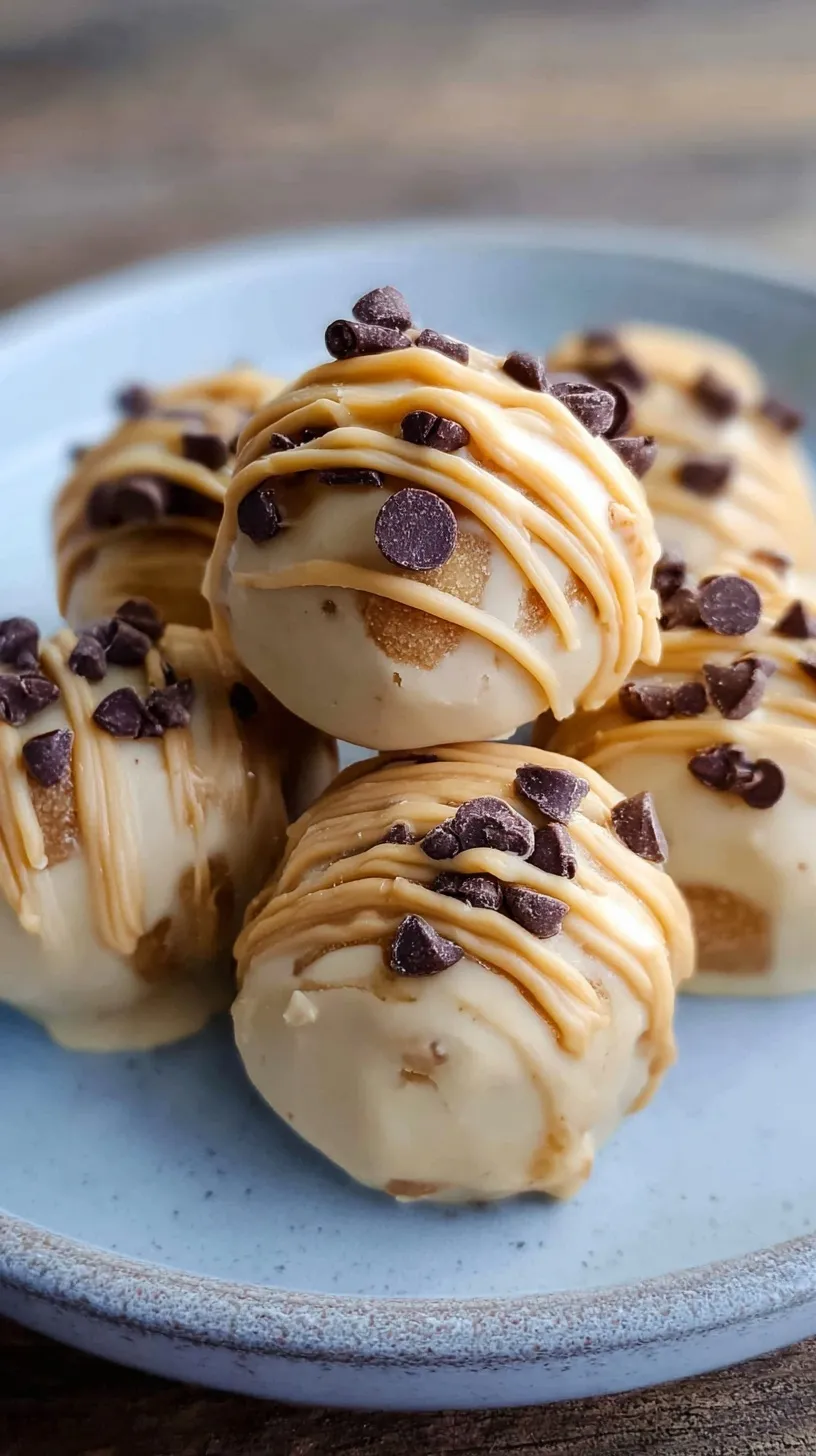 Frozen Greek Yogurt Peanut Butter Bites on a plate with a chocolate shell