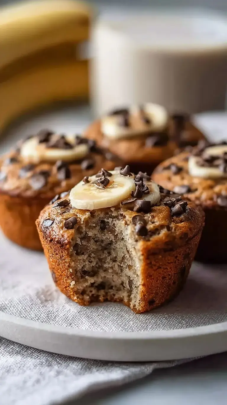 A stack of golden brown banana bread protein muffins on a wire cooling rack.