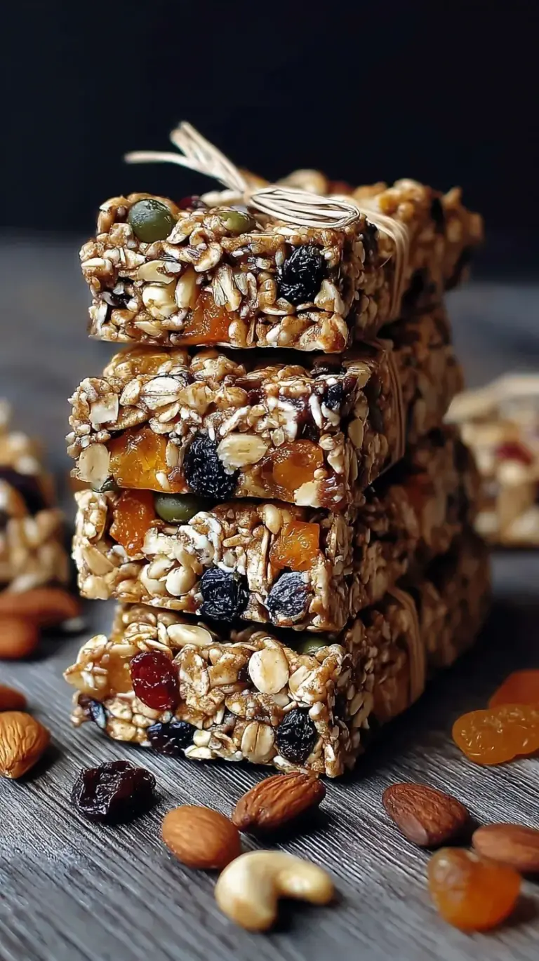 A stack of healthy no bake granola bars with dark chocolate chips on a parchment paper lined tray.