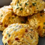 Golden brown high protein breakfast biscuits stacked on a wire cooling rack