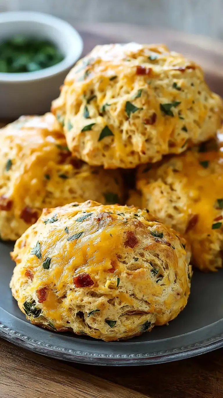 Golden brown high protein breakfast biscuits stacked on a wire cooling rack