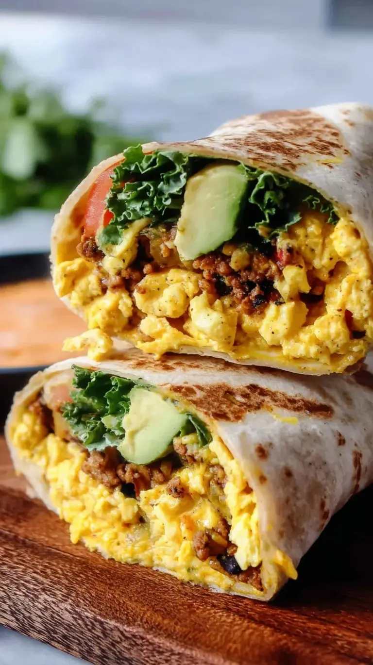 A stack of high protein breakfast burritos filled with turkey, eggs, and black beans on a white plate.