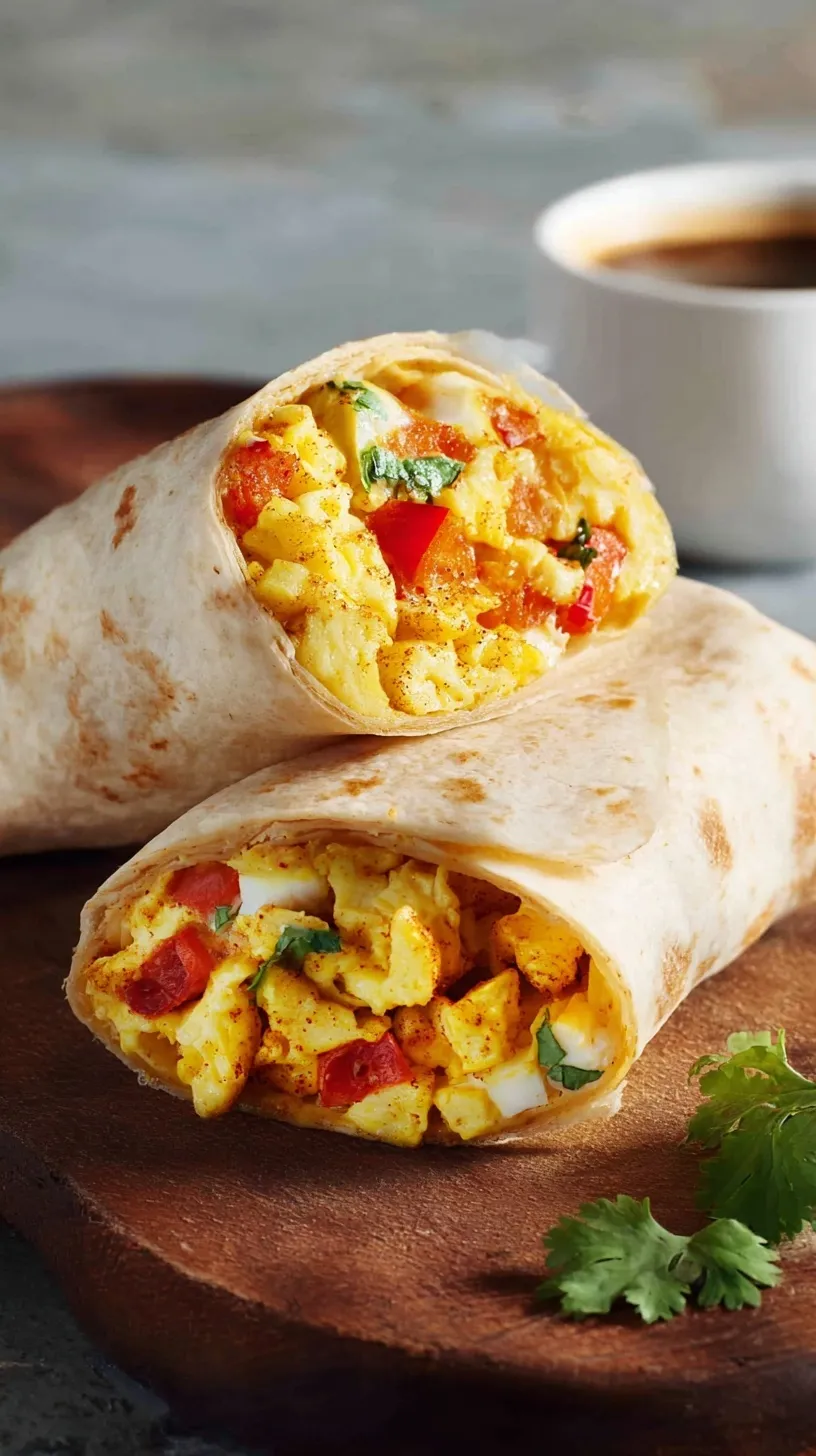 A stack of warm high-protein breakfast burritos wrapped in parchment paper