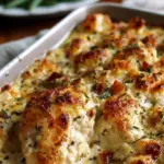 Golden brown chicken breast topped with a creamy Greek yogurt and parmesan crust, garnished with fresh parsley.