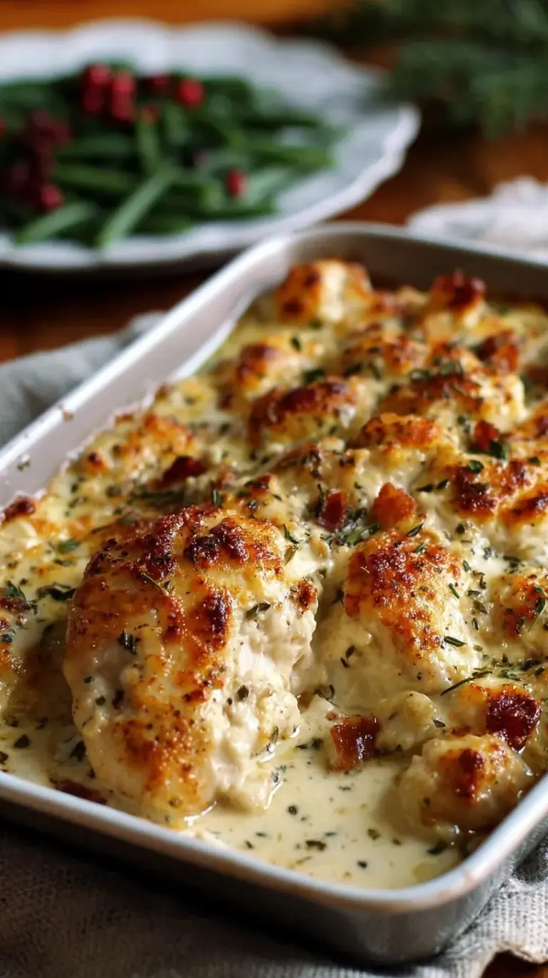 Golden brown chicken breast topped with a creamy Greek yogurt and parmesan crust, garnished with fresh parsley.