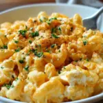 A bowl of creamy rotini pasta covered in a smooth orange cheese sauce