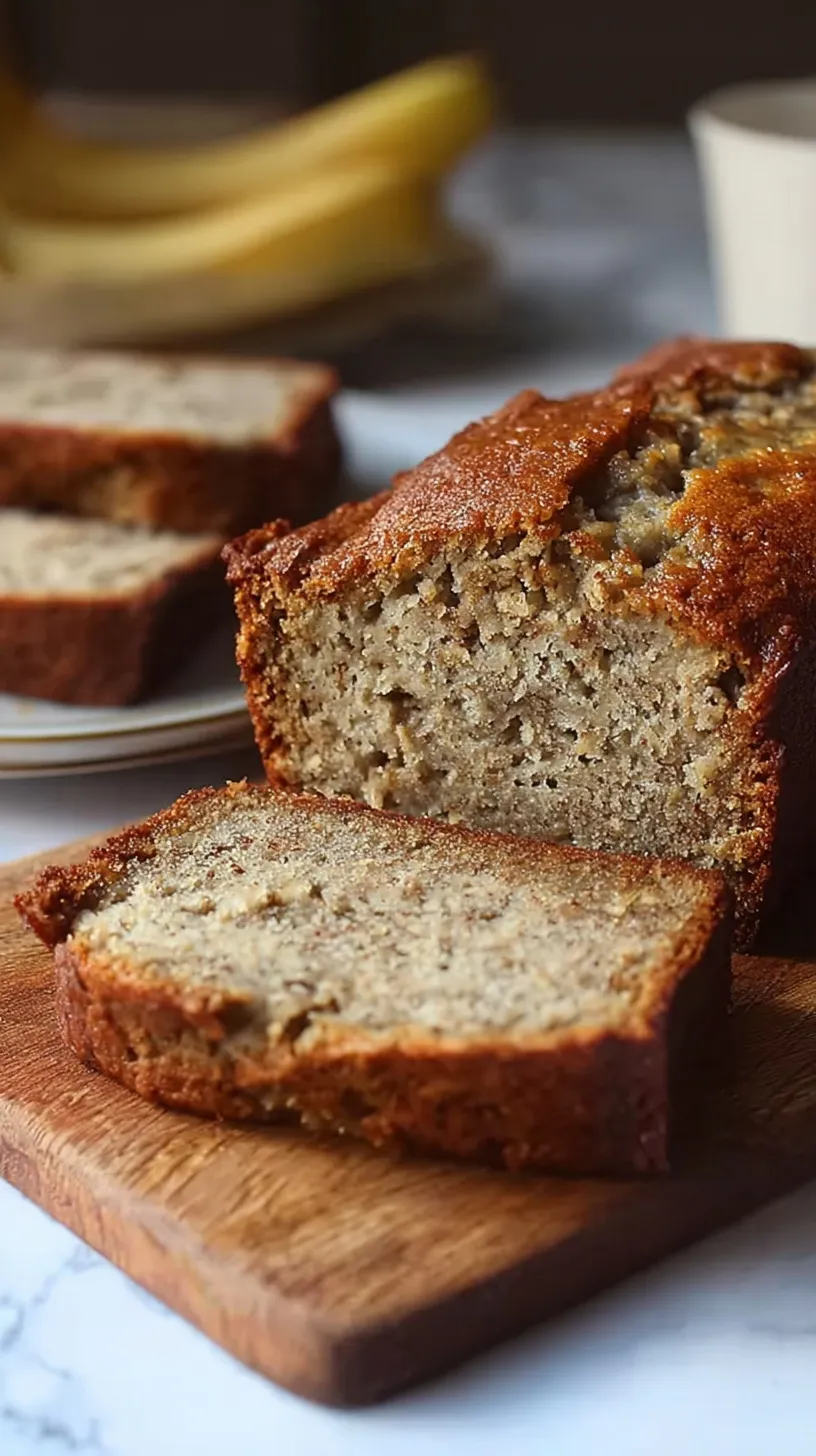 A sliced loaf of golden brown high protein gluten free banana bread on a wire cooling rack.