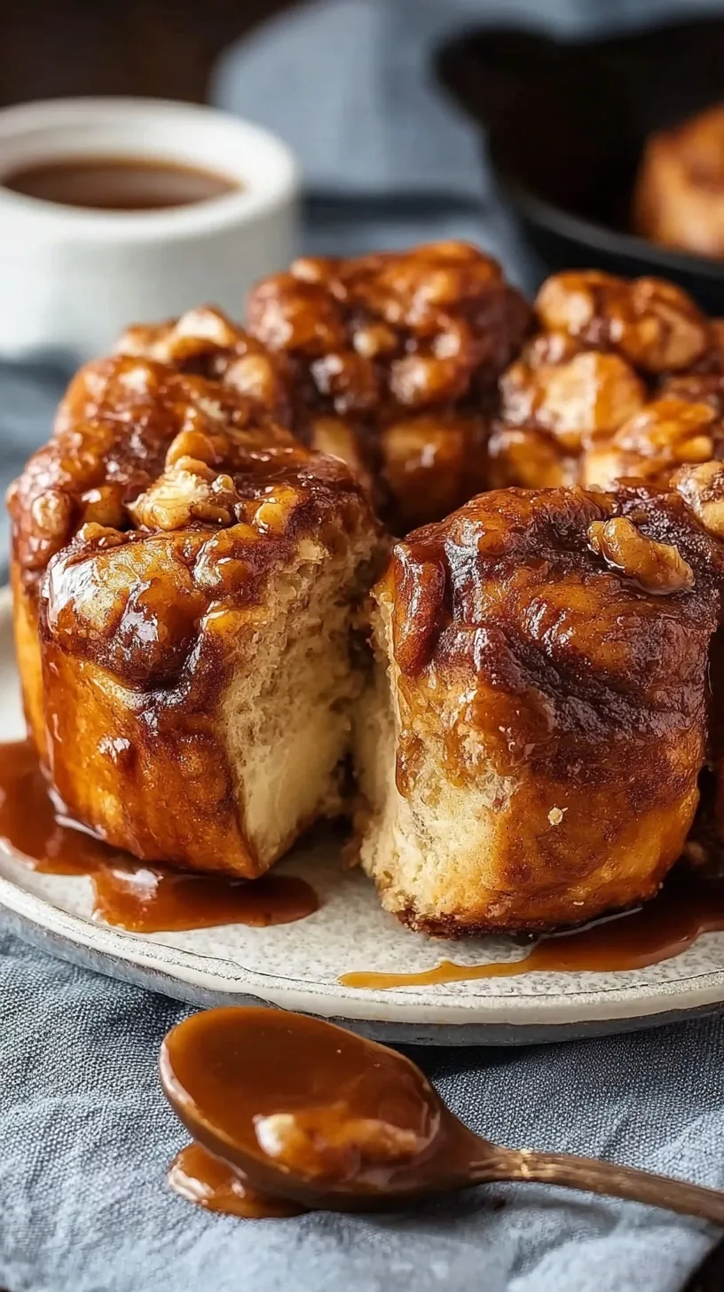 Golden brown pull-apart cinnamon monkey bread pieces stacked on a plate