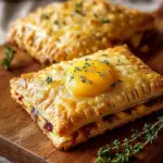 Golden brown savory breakfast pop-tarts on a parchment-lined baking sheet