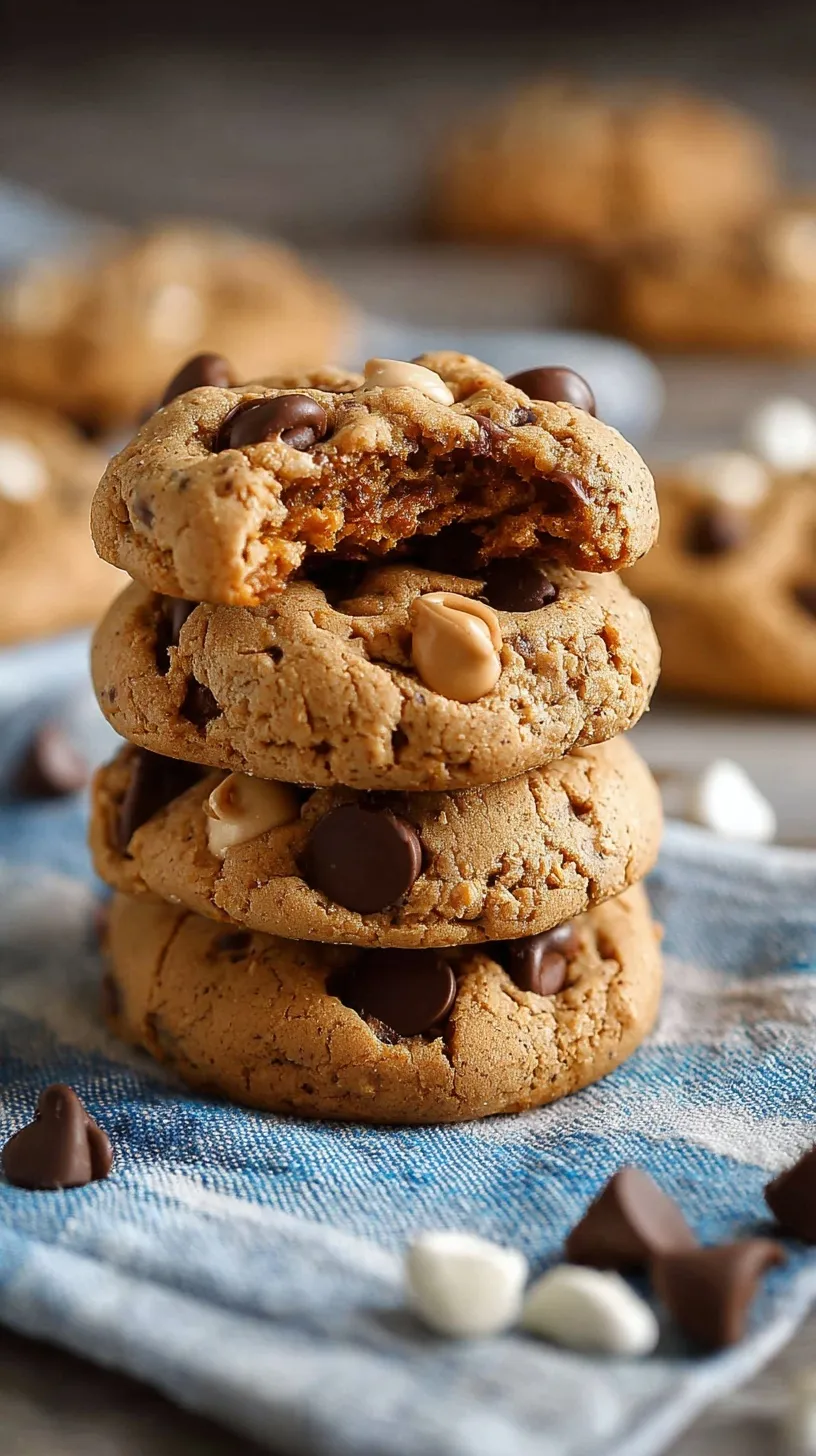A tray of golden brown protein cookies with chocolate chips on a silicone baking mat.